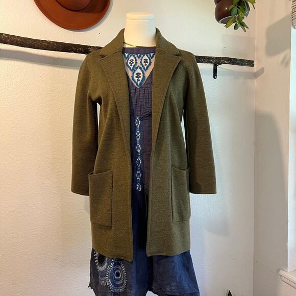 J. Crew Olive Green Merino Wool Open Style 3/4 Sleeve Cardigan Jacket Size XXS - Picture 1 of 13